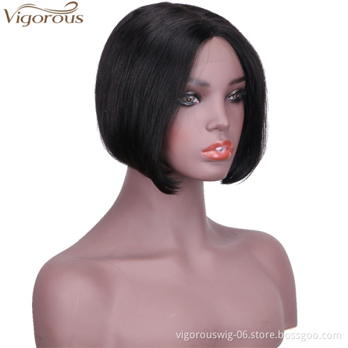 Vigorous Top Quality 8 Inches Short Bob Middle Part Lace Frontal Wigs Straight Black Human hair Wigs For Women Wholesale Price